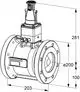 Differenzdruckregler von IMI Hydronic Engineering mit einem kompakten Design. Das Bild zeigt eine technische Zeichnung mit Maßangaben und Anschlussmöglichkeiten.